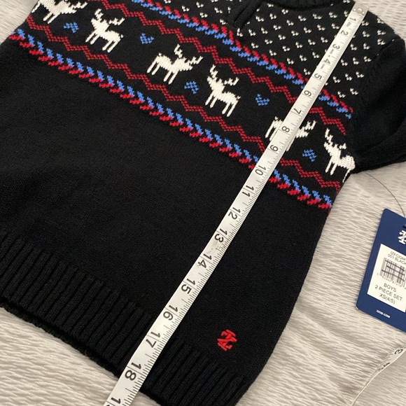 Izod Boys Sweater XS 4/5 Black 1/4 Zip Mock Neck Reindeer Fair Isle - Picture 10 of 11